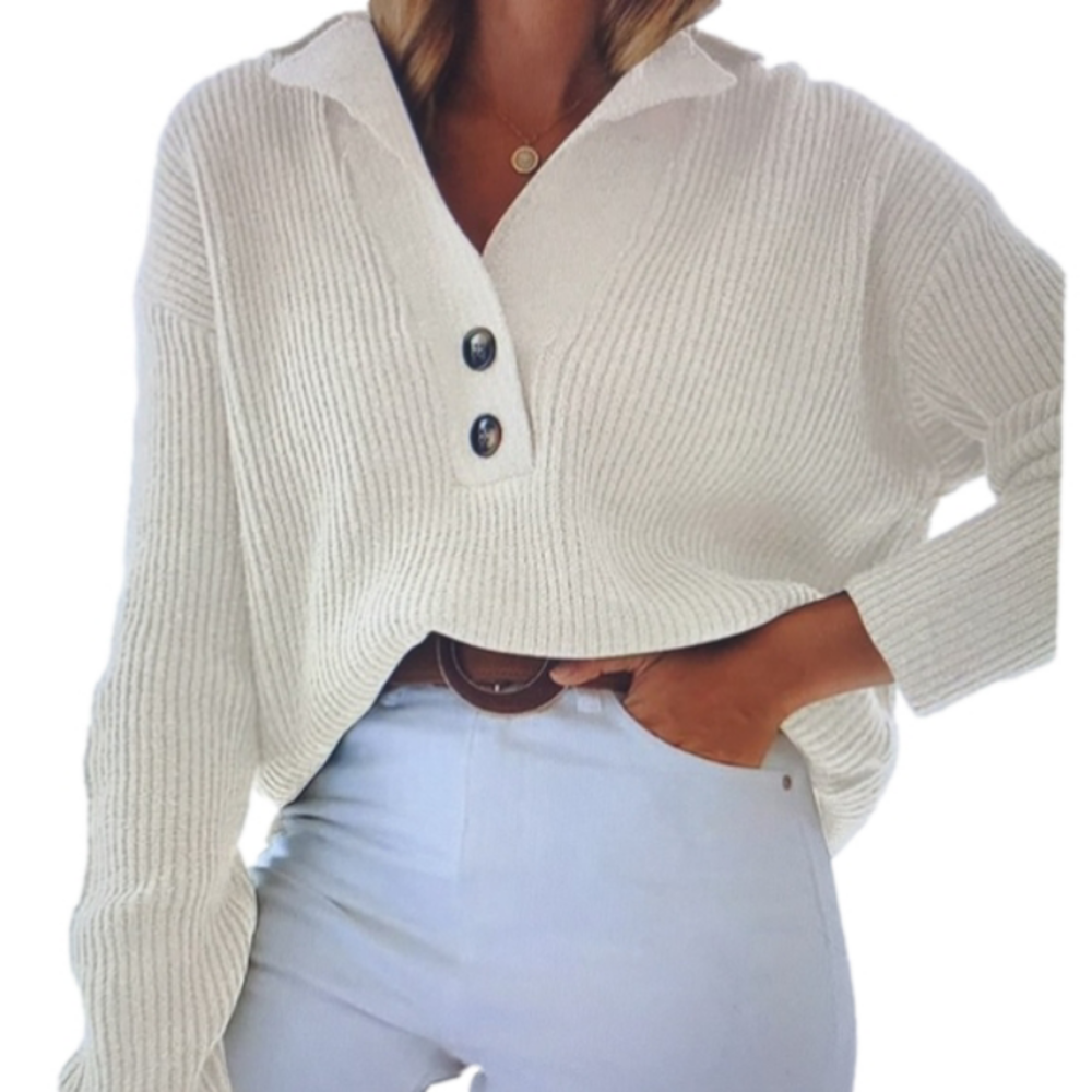 V-Neck Button Pullover Sweater Size Large